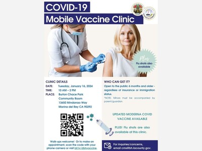 FREE COVID-19 MOBILE VACCINE CLINIC in MARINA DEL REY | Tue, Jan. 16 | 10 AM - 2 PM